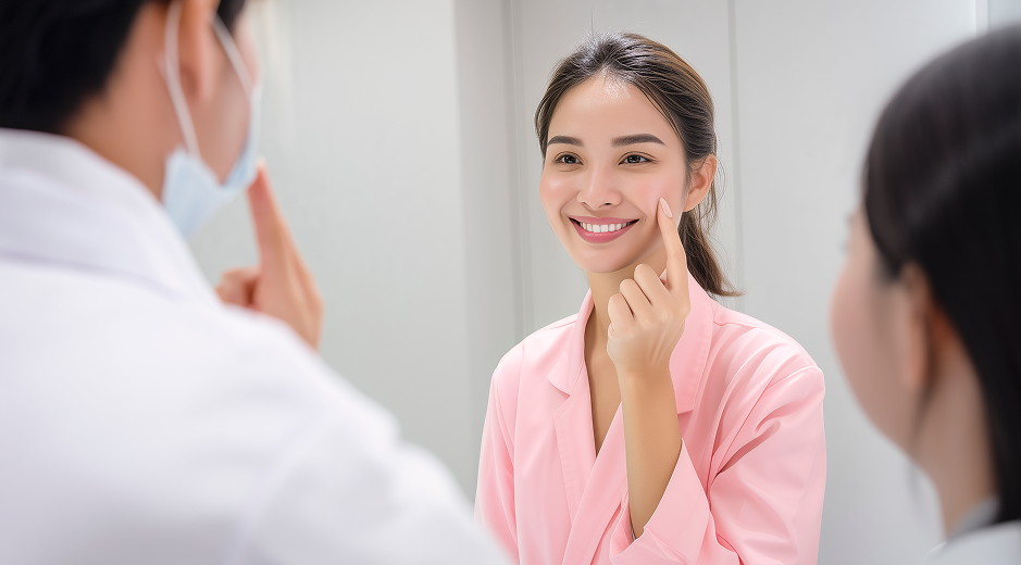 Foreign woman receiving cosmetic treatment consultation at a Korea plastic surgery clinic for foreigners