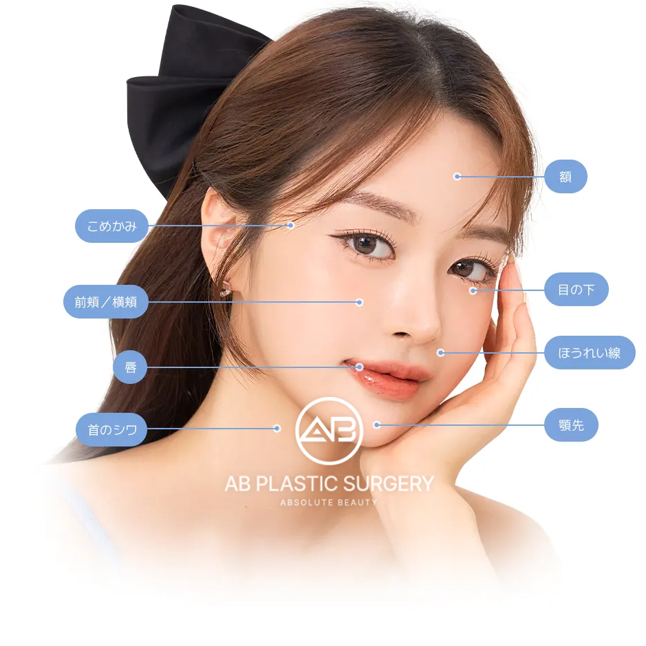 AB美容外科の代表的なアンチエイジング施術ターゲット部位の説明画像