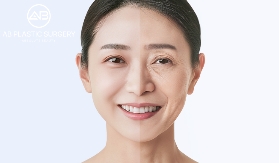 AB美容外科のアンチエイジング施術を受けた女性のビフォーアフター比較画像