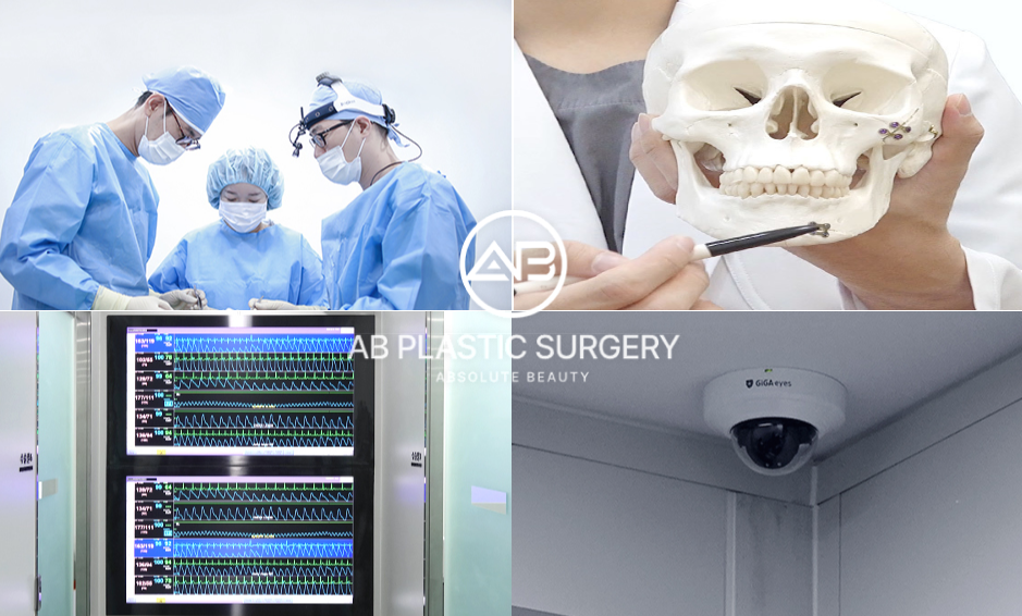 AB美容外科の医師チーム・骨模型による手術説明・手術室の安全管理機器
