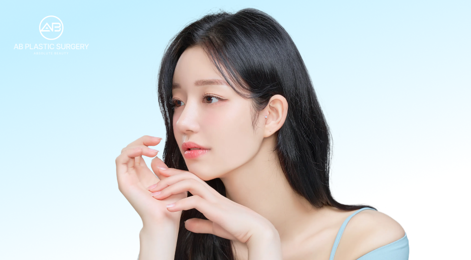 AB美容外科韓国の鼻中隔延長デザインをイメージした女性モデル。自然な鼻筋と横顔ラインが特徴