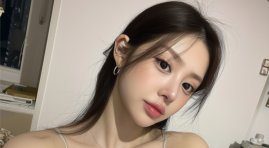 AB美容外科韓国の韓国美容ツアーで、日本人患者に人気の小顔デザインと透明感のある印象をイメージした女性のセルフィー